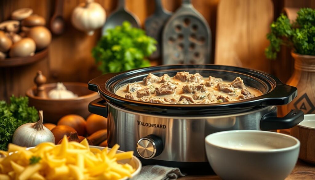 slow cooker beef stroganoff